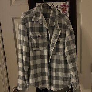 Gray and White Plaid Button-Up Shirt